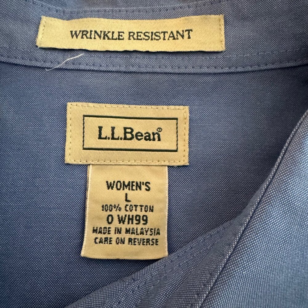 L.L. Bean Wrinkle Resistant Blue Cotton Long Sleeve Button Down Blouse Size L - Picture 11 of 16